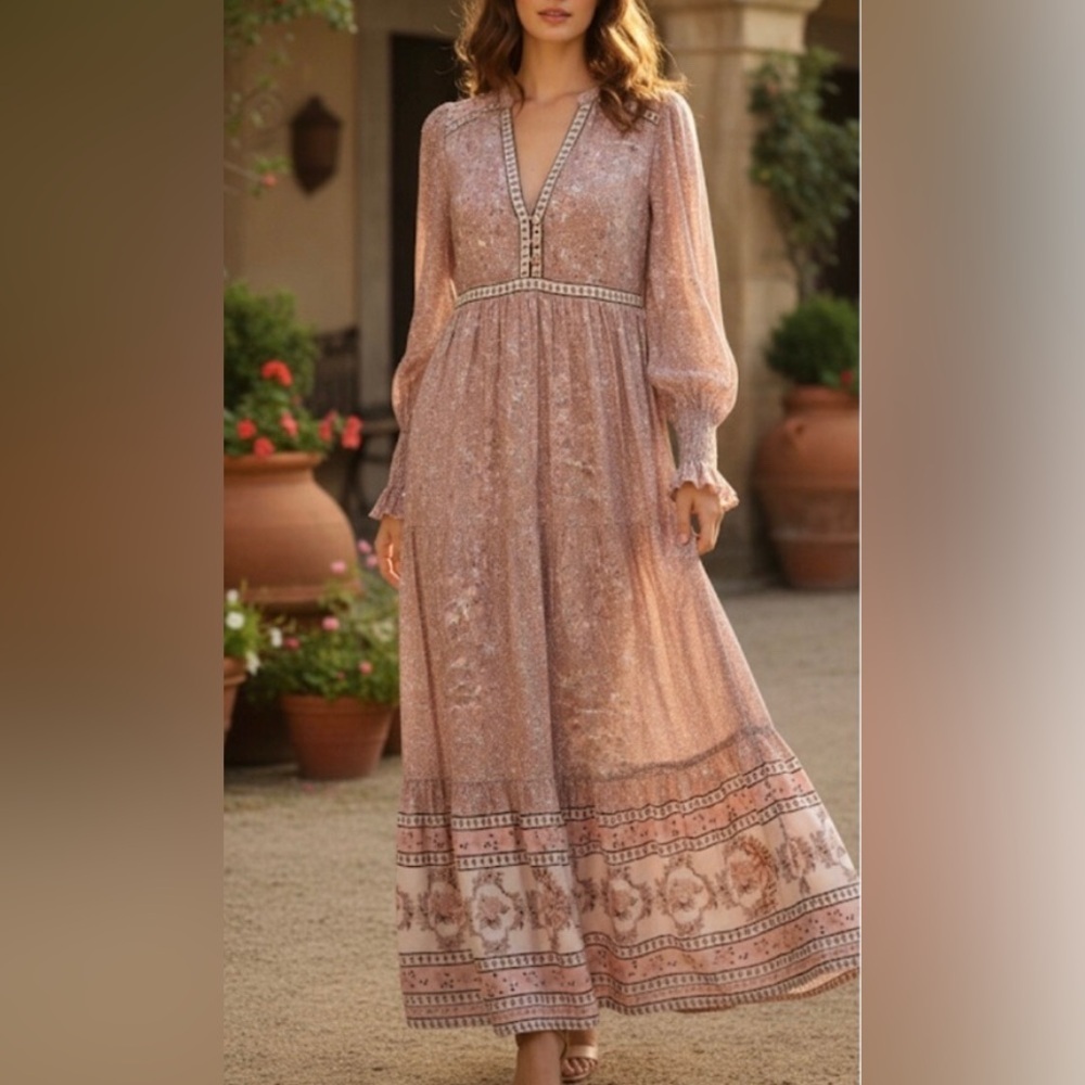 bohme Dusty Rose Floral Maxi Dress